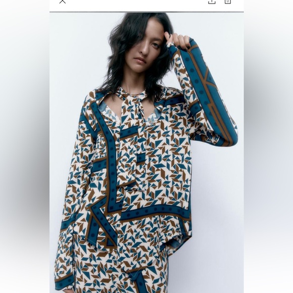 ZARA SCARF PRINT FLUID TOP - Picture 6 of 8